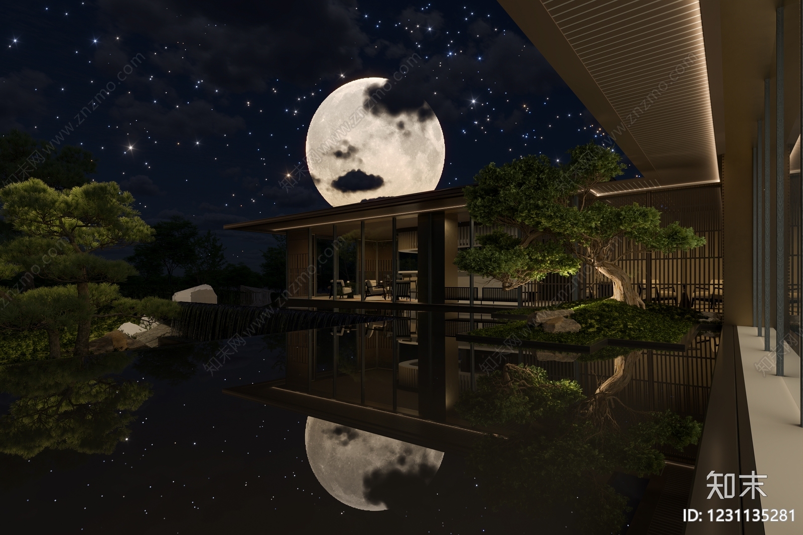 新中式景观住宅景观3D模型下载【ID:1231135281】