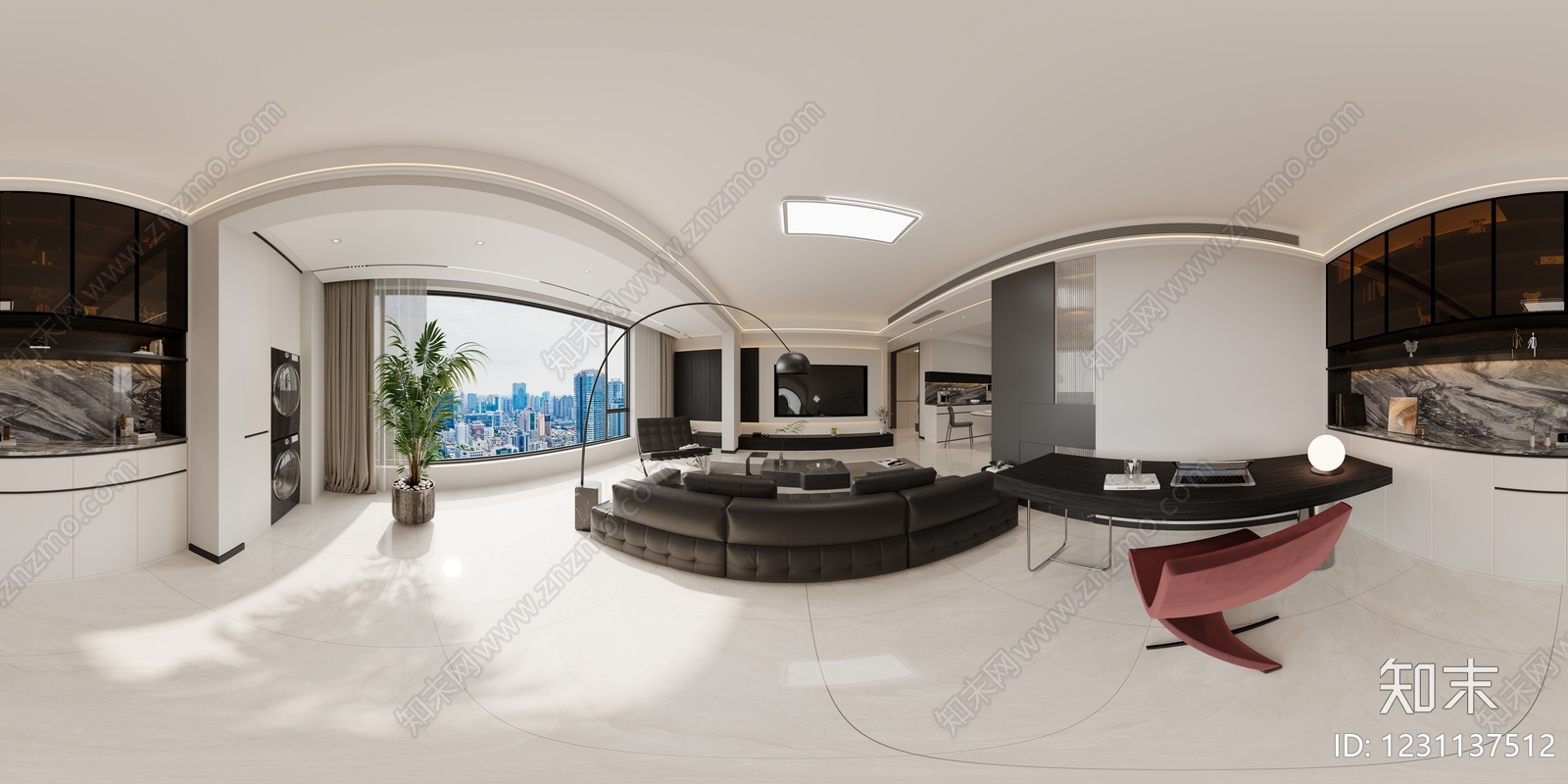 现代简约大平层客餐厅3D模型下载【ID:1231137512】