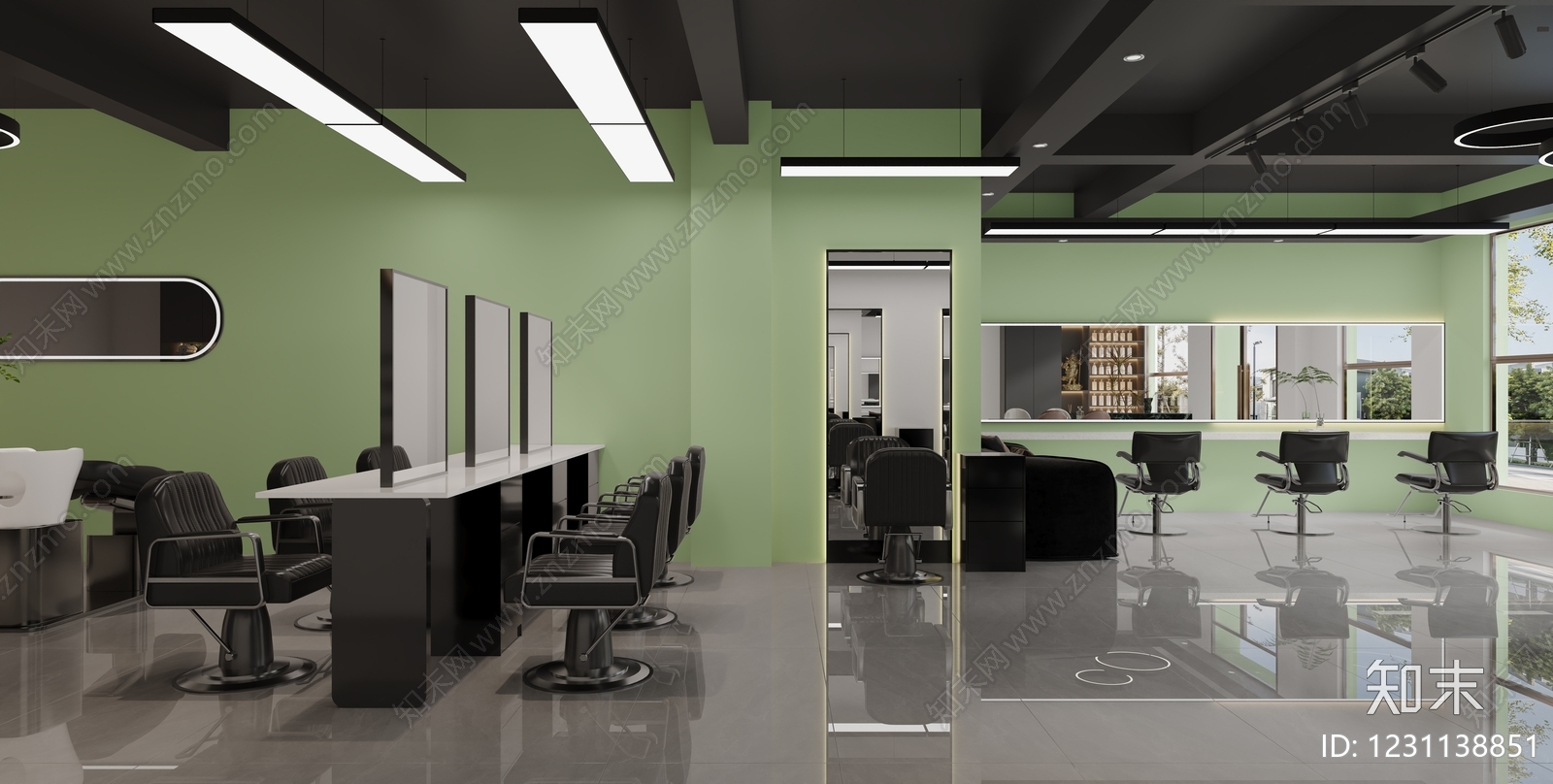 现代简约美发店3D模型渲染效果图