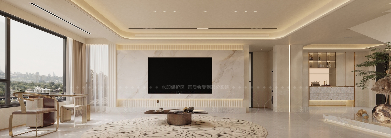 轻奢大平层客餐厅3D模型下载【ID:1231142743】