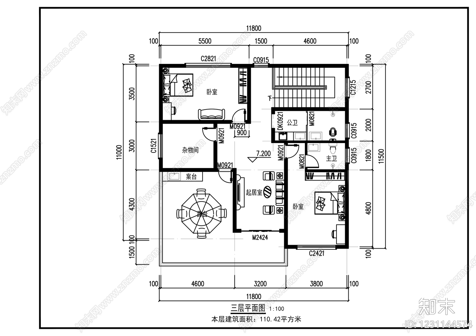 别墅建筑cad施工图下载【ID:1231144574】