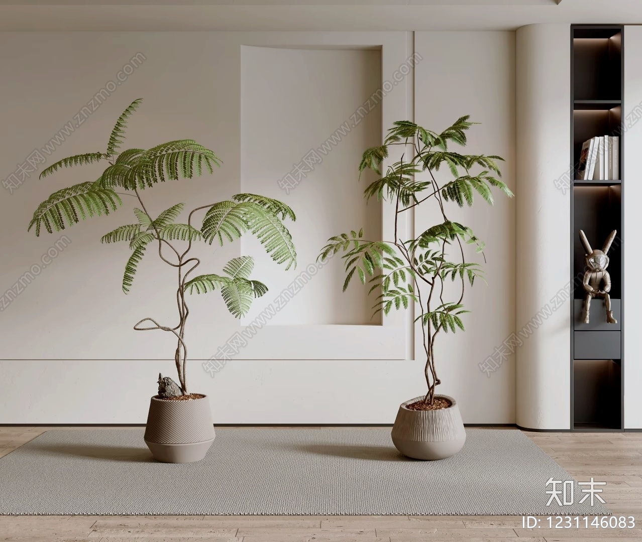 奶油风盆栽3D模型下载【ID:1231146083】