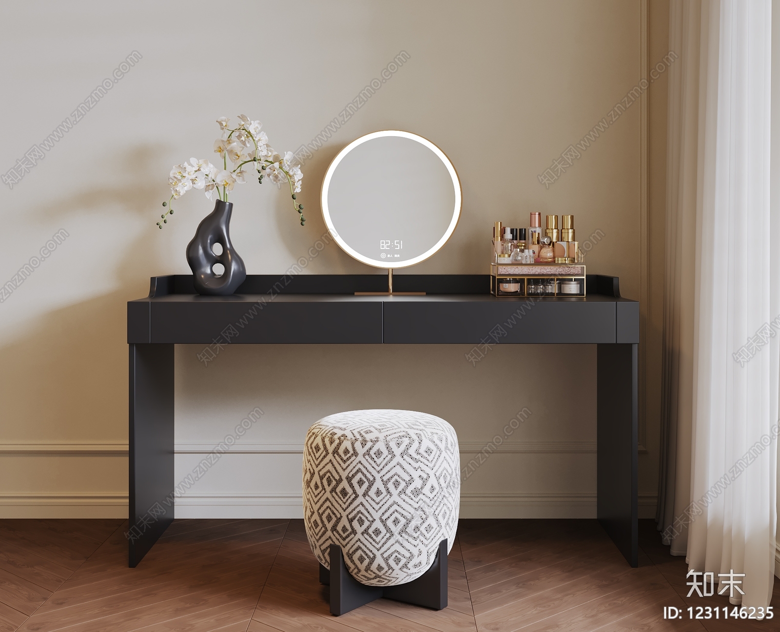 轻奢妆台妆凳3D模型下载【ID:1231146235】