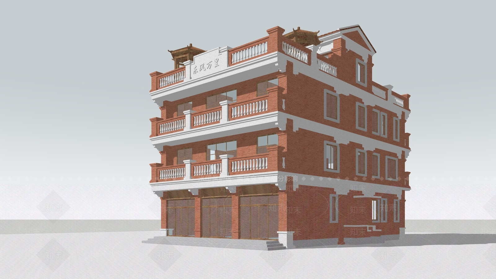新中式风格建筑SU模型下载【ID:1231150137】