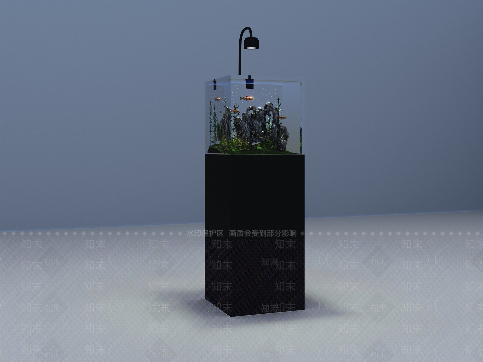 极简鱼缸3D模型渲染效果图