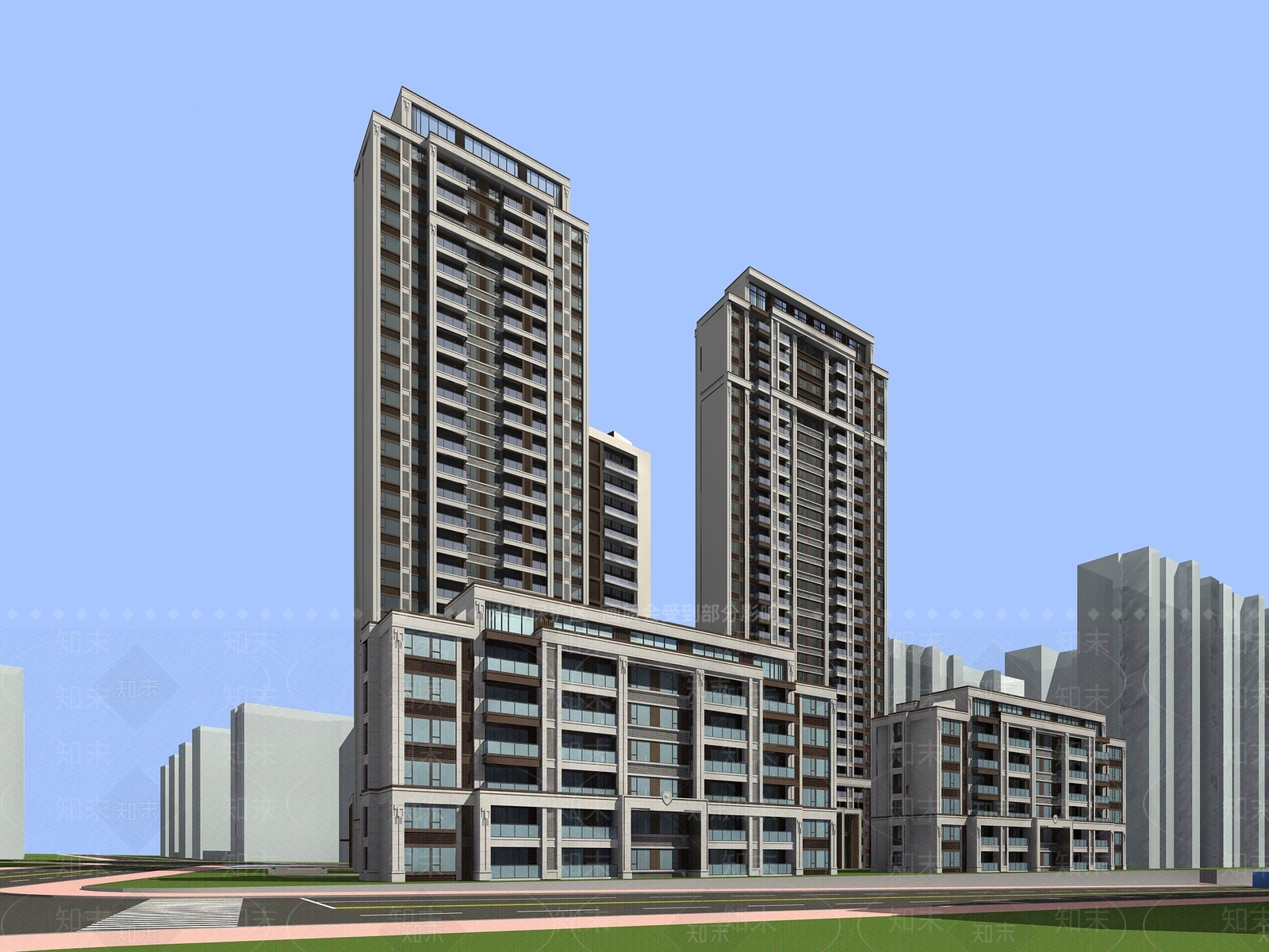 现代主义小高层住宅楼3D模型下载【ID:1231157516】