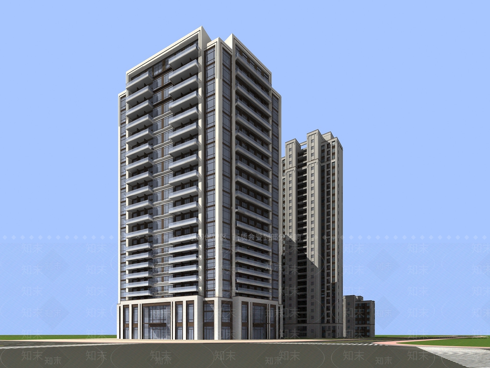 现代主义小高层住宅楼3D模型下载【ID:1231157649】
