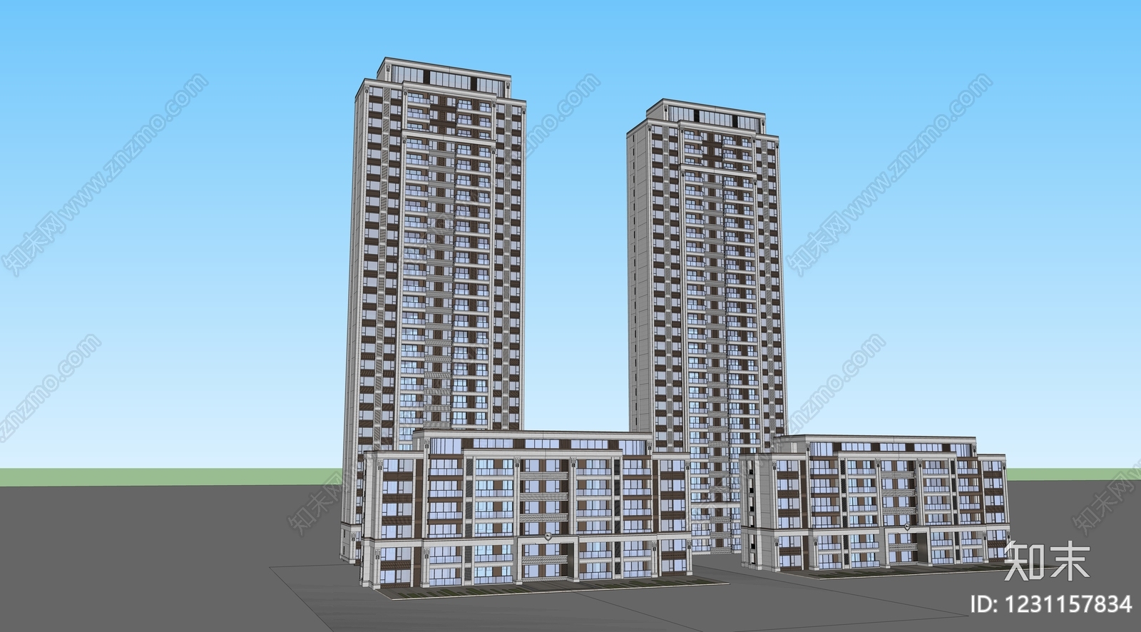 现代主义小区建筑SU模型下载【ID:1231157834】