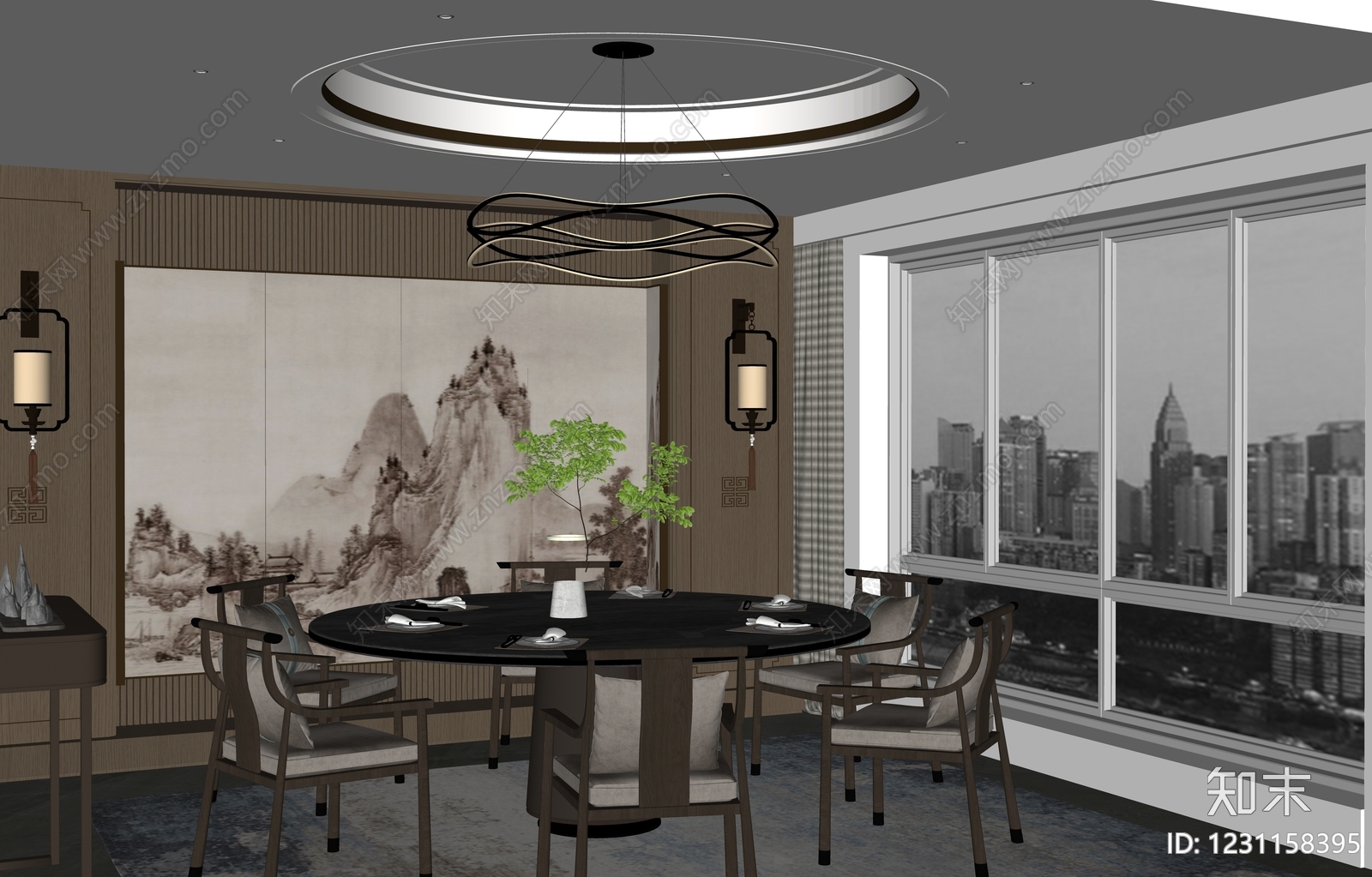 新中式包厢SU模型下载【ID:1231158395】