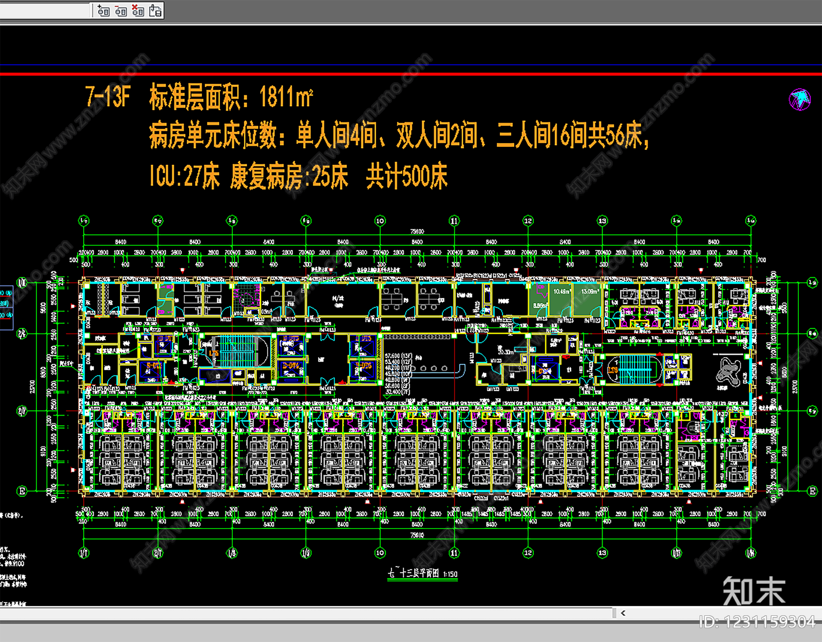 医院建筑cad施工图下载【ID:1231159304】