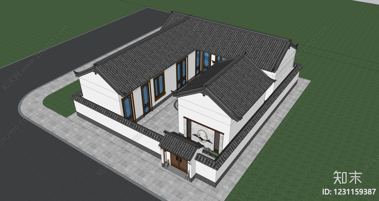 中式四合院SU模型下载【ID:1231159387】