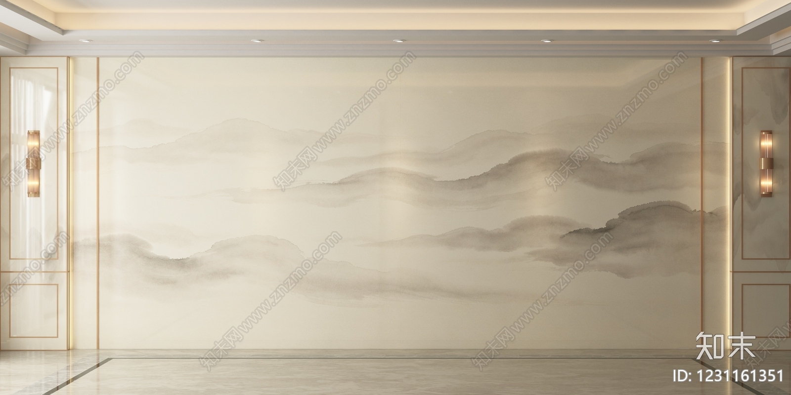 新中式电视背景墙3D模型下载【ID:1231161351】