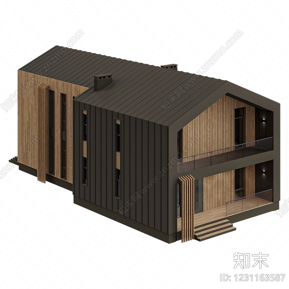 现代主义别墅外观3D模型下载【ID:1231163587】