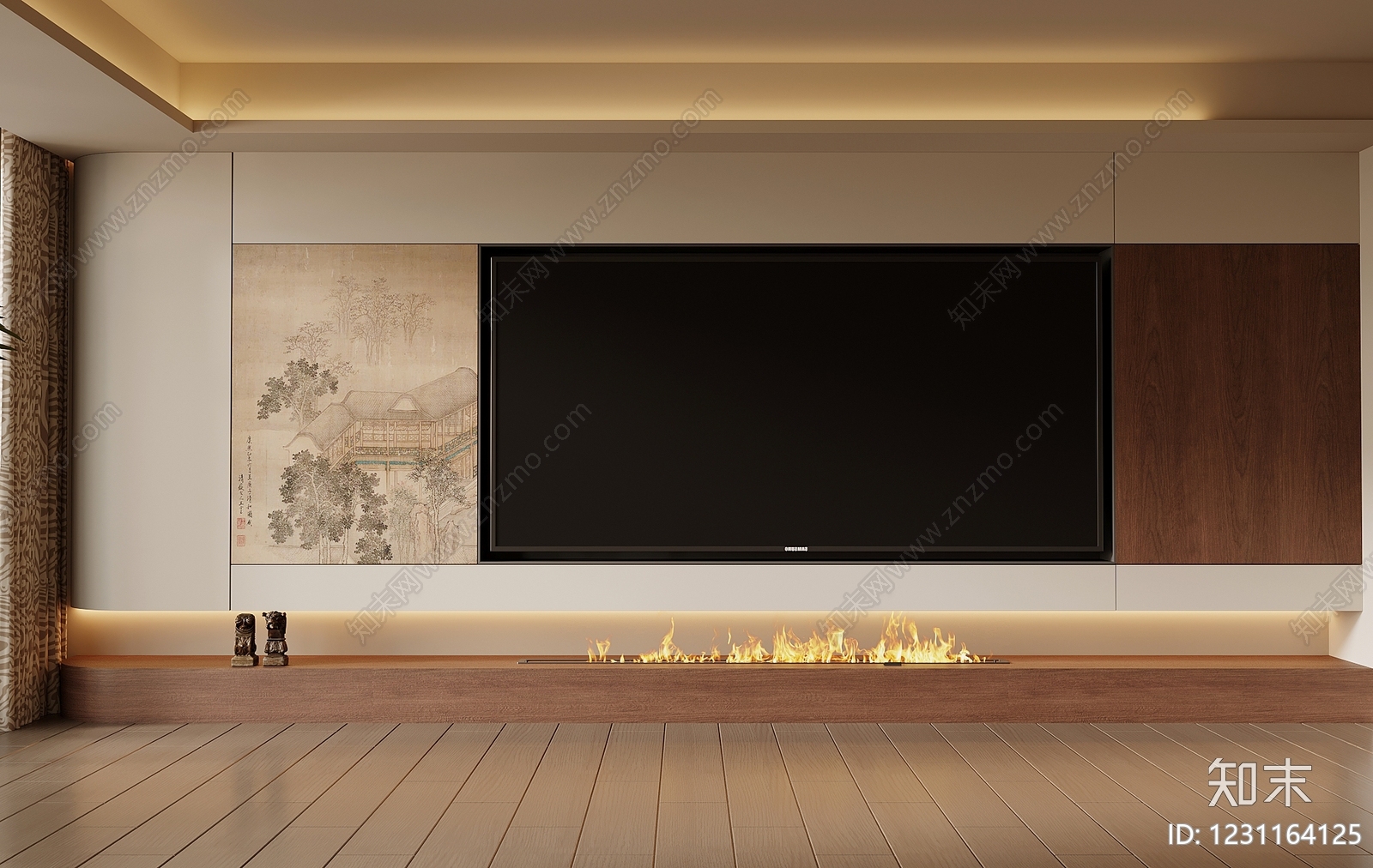 新中式电视背景墙3D模型下载【ID:1231164125】