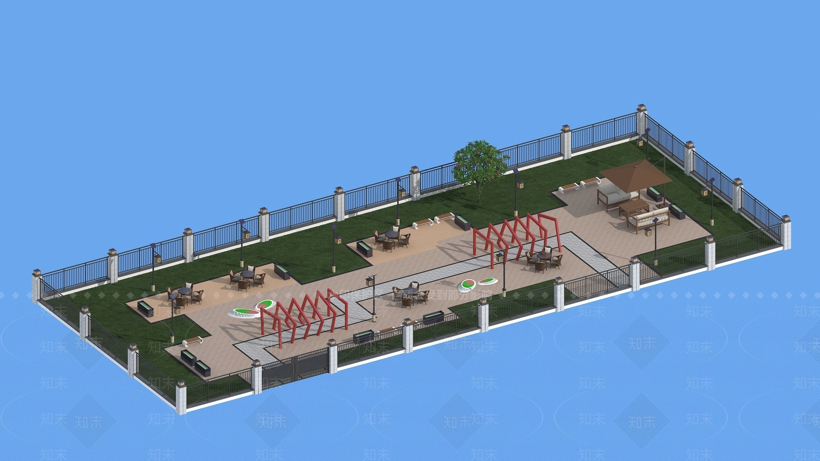 现代主义屋顶花园3D模型渲染效果图