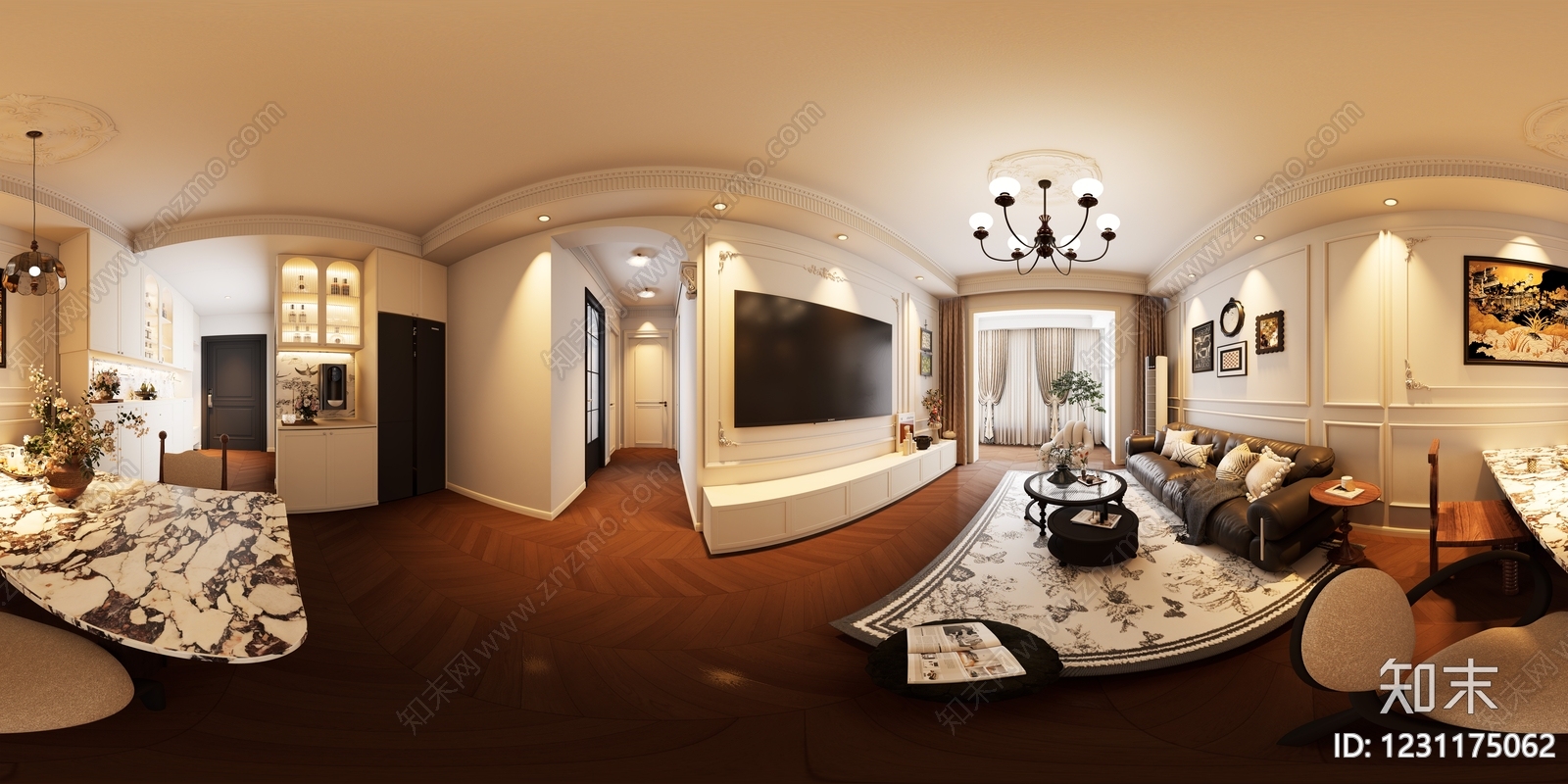 法式别墅客餐厅3D模型下载【ID:1231175062】