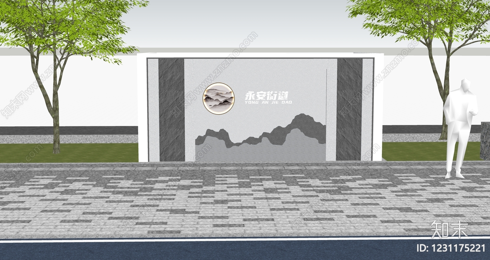 新中式景观金属围挡SU模型下载【ID:1231175221】
