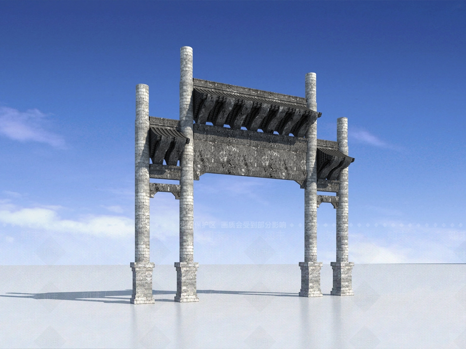 中式古建牌楼牌坊3D模型渲染效果图