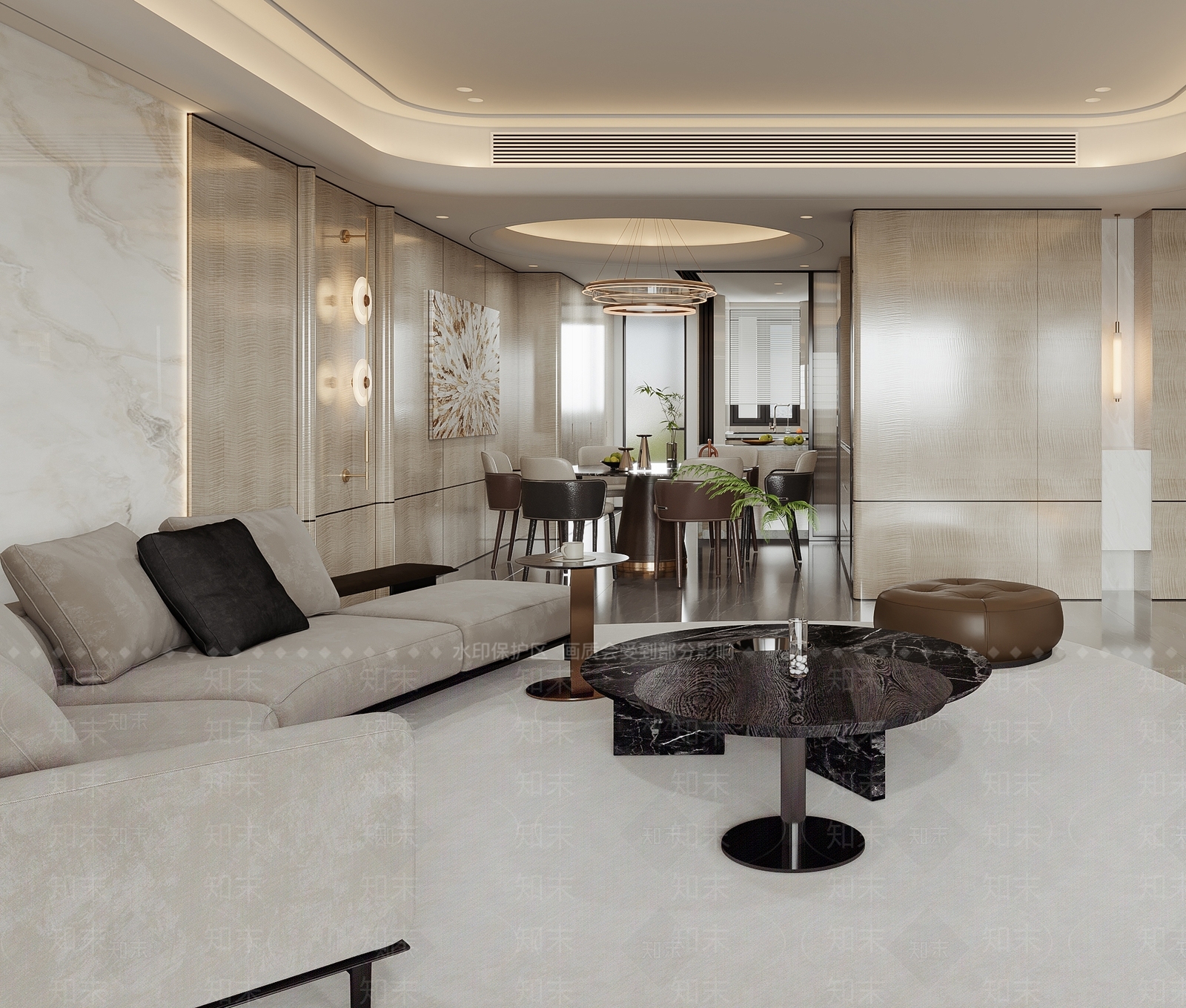轻奢别墅客餐厅3D模型下载【ID:1231181855】