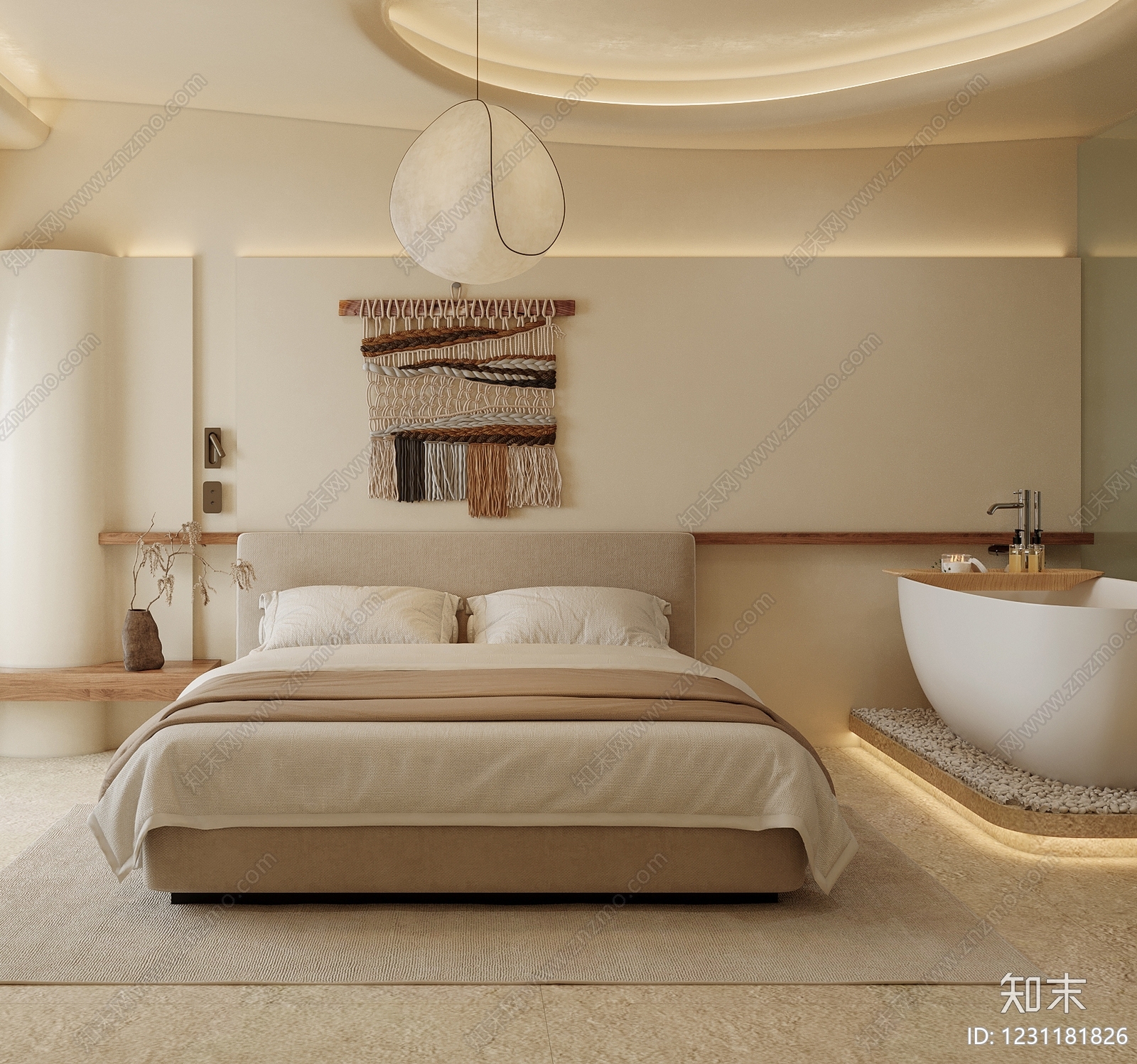 奶油风主卧3D模型下载【ID:1231181826】