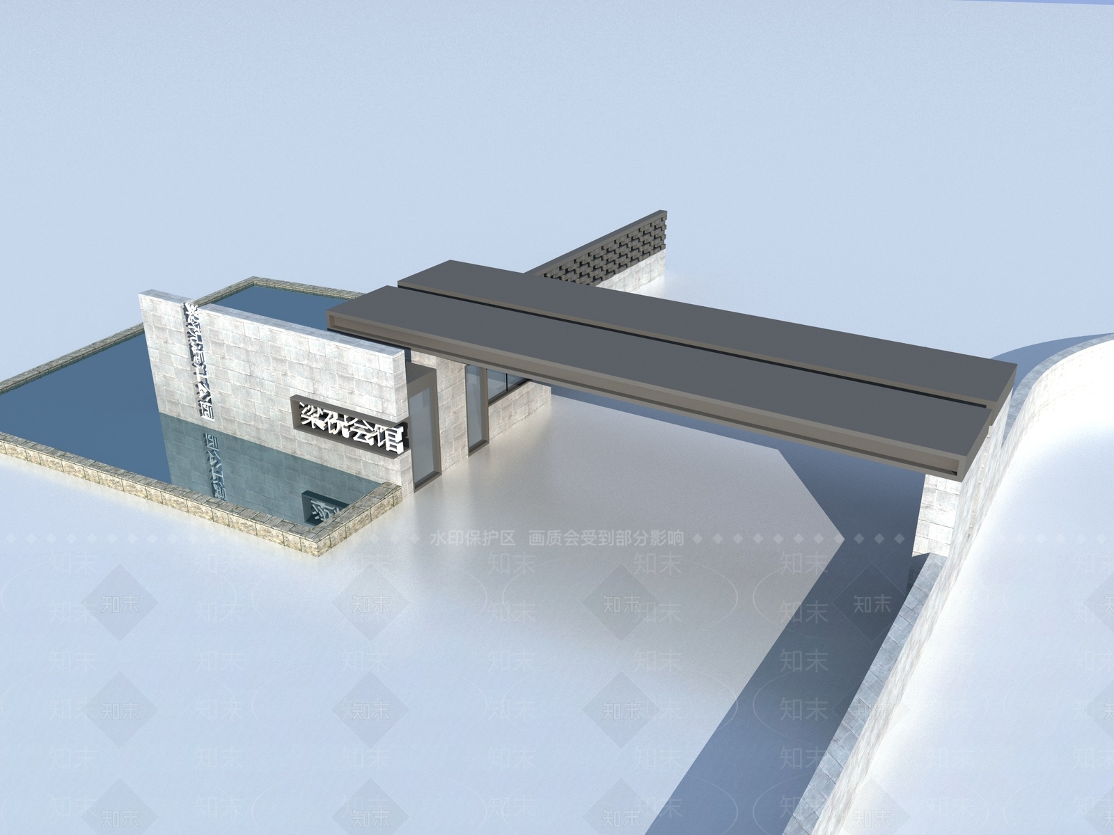 新中式景观大门3D模型渲染效果图