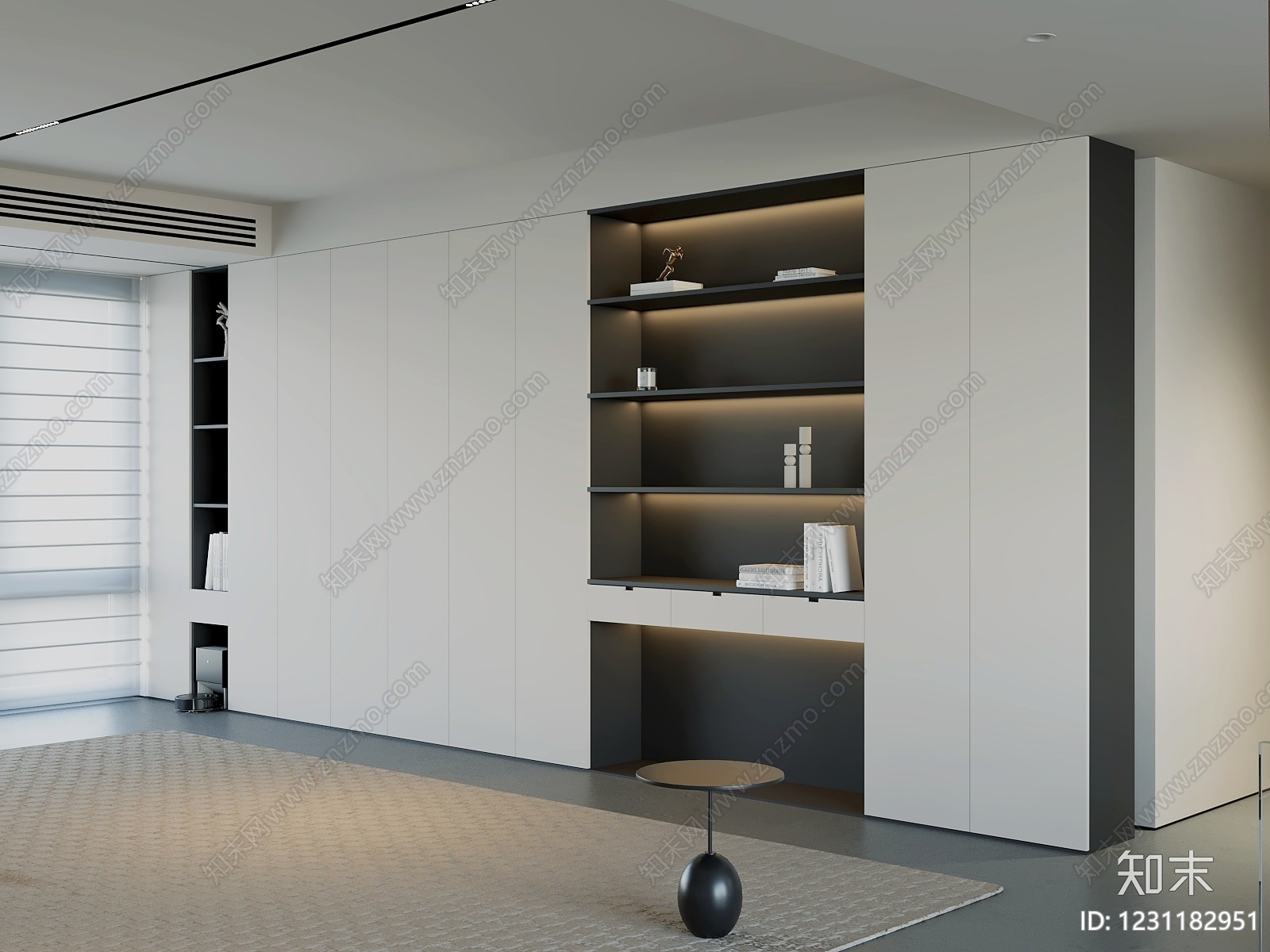 意式极简书柜3D模型下载【ID:1231182951】