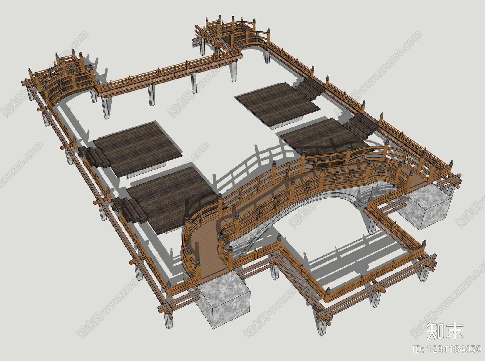 中式古建景观桥SU模型下载【ID:1231184050】