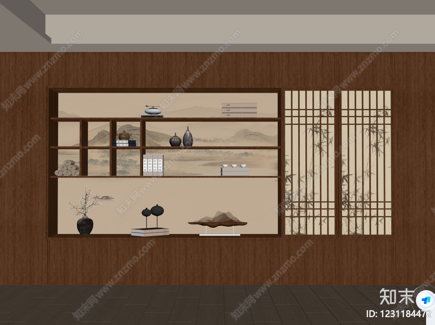 新中式书柜SU模型下载【ID:1231184472】