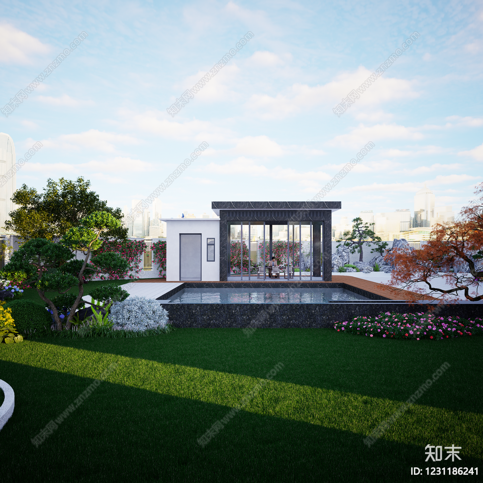 现代主义别墅庭院SU模型下载【ID:1231186241】