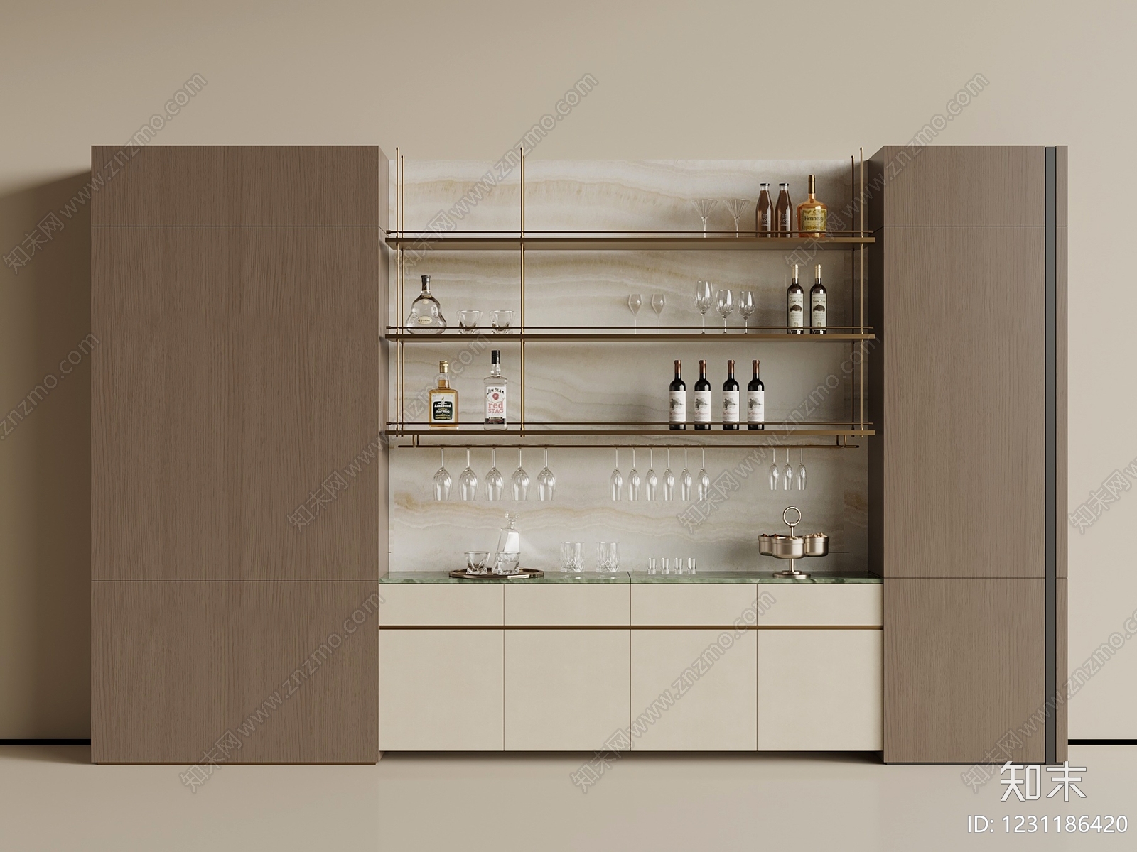 轻奢酒柜SU模型下载【ID:1231186420】