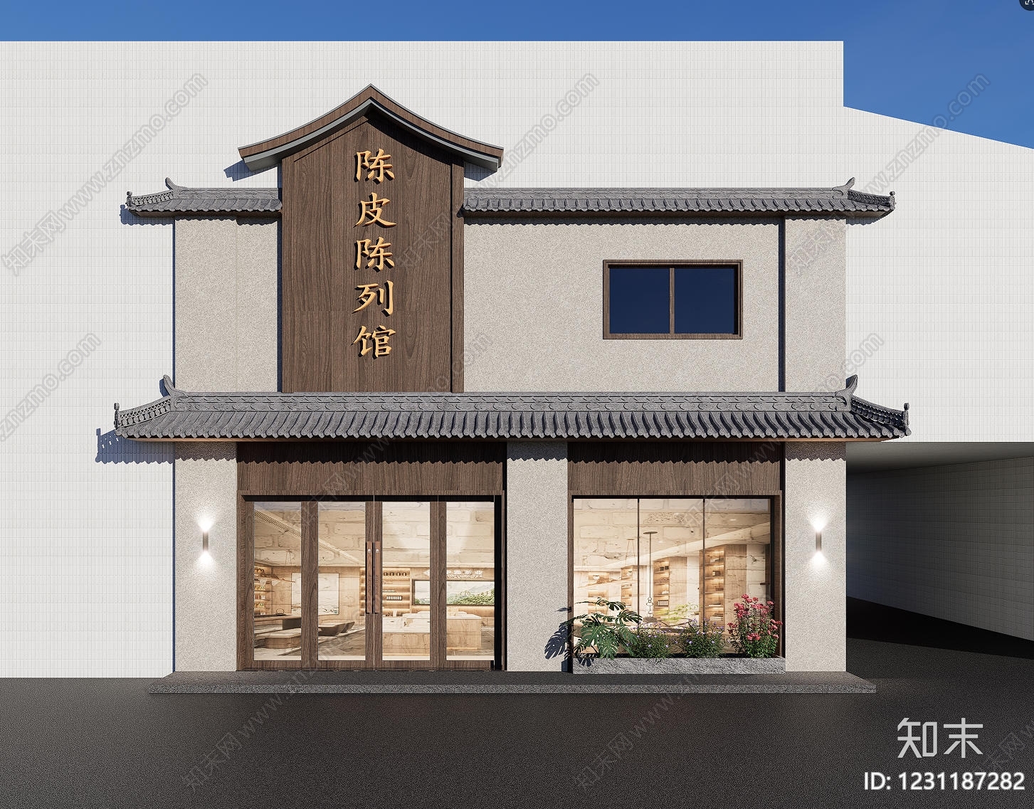 新中式展览馆建筑SU模型下载【ID:1231187282】