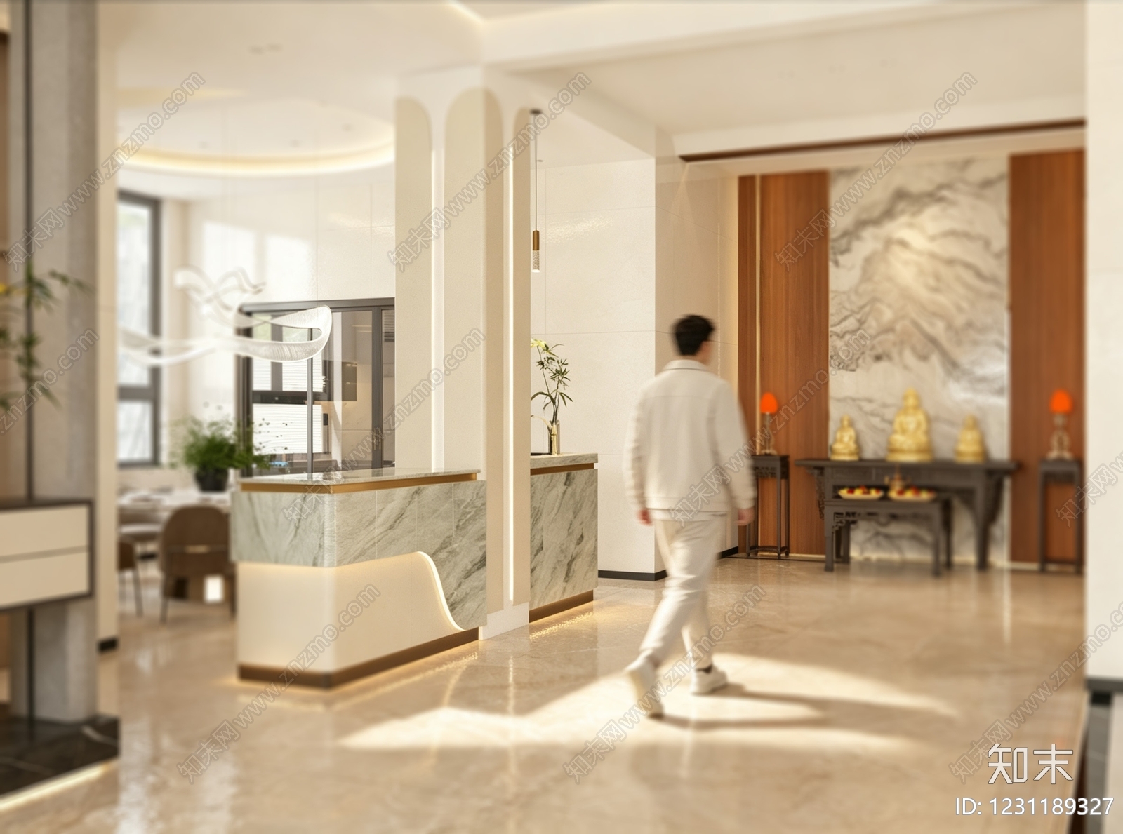 新中式别墅客餐厅3D模型下载【ID:1231189327】