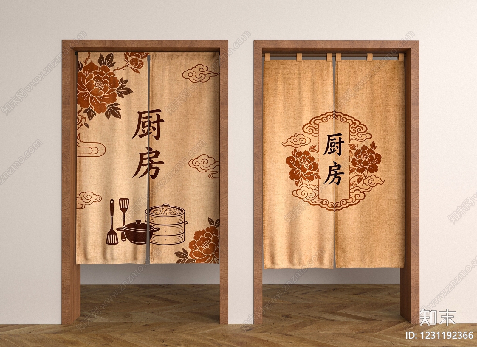 新中式门帘3D模型下载【ID:1231192366】