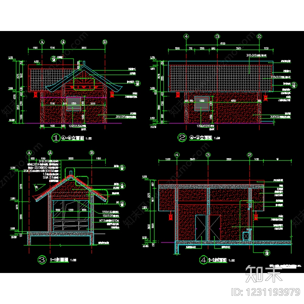 仿古建筑cad施工图下载【ID:1231193979】