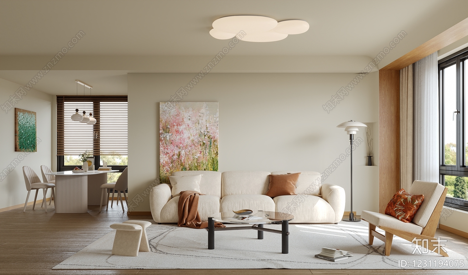 奶油风家居客厅3D模型下载【ID:1231194075】