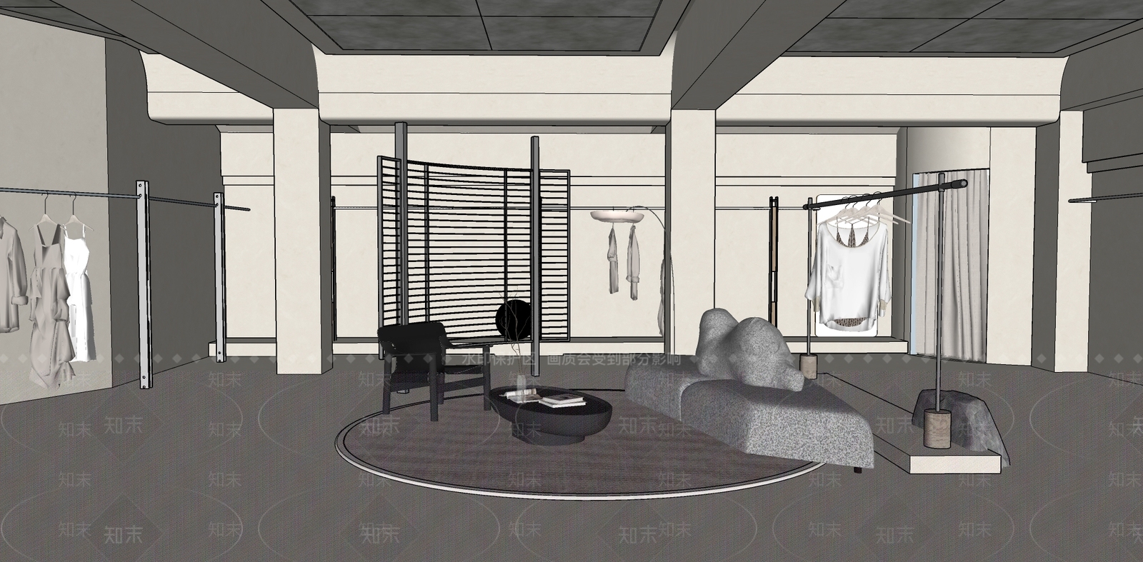 侘寂服装店SU模型下载【ID:1231195185】