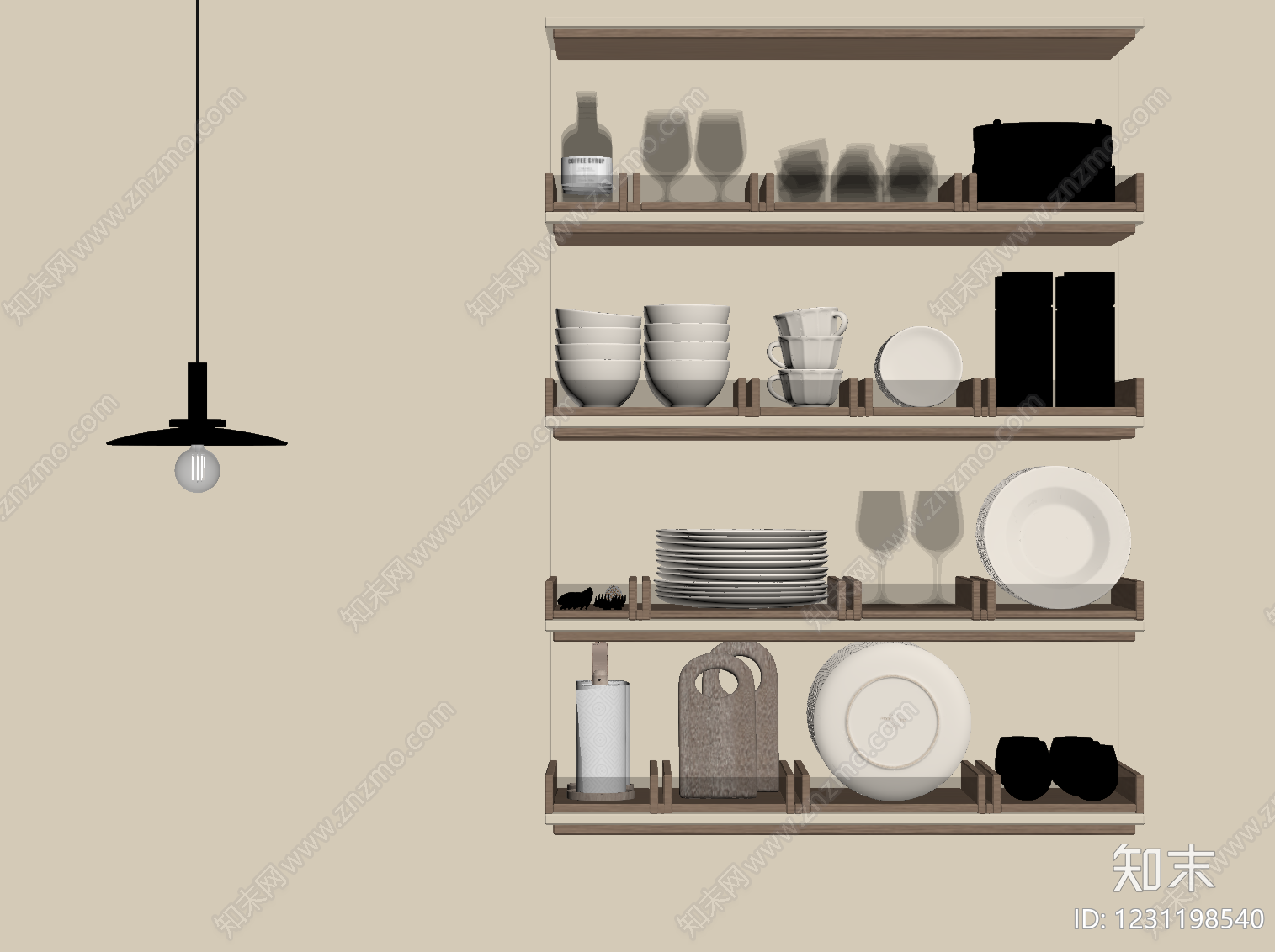 奶油风厨房用品组合SU模型下载【ID:1231198540】