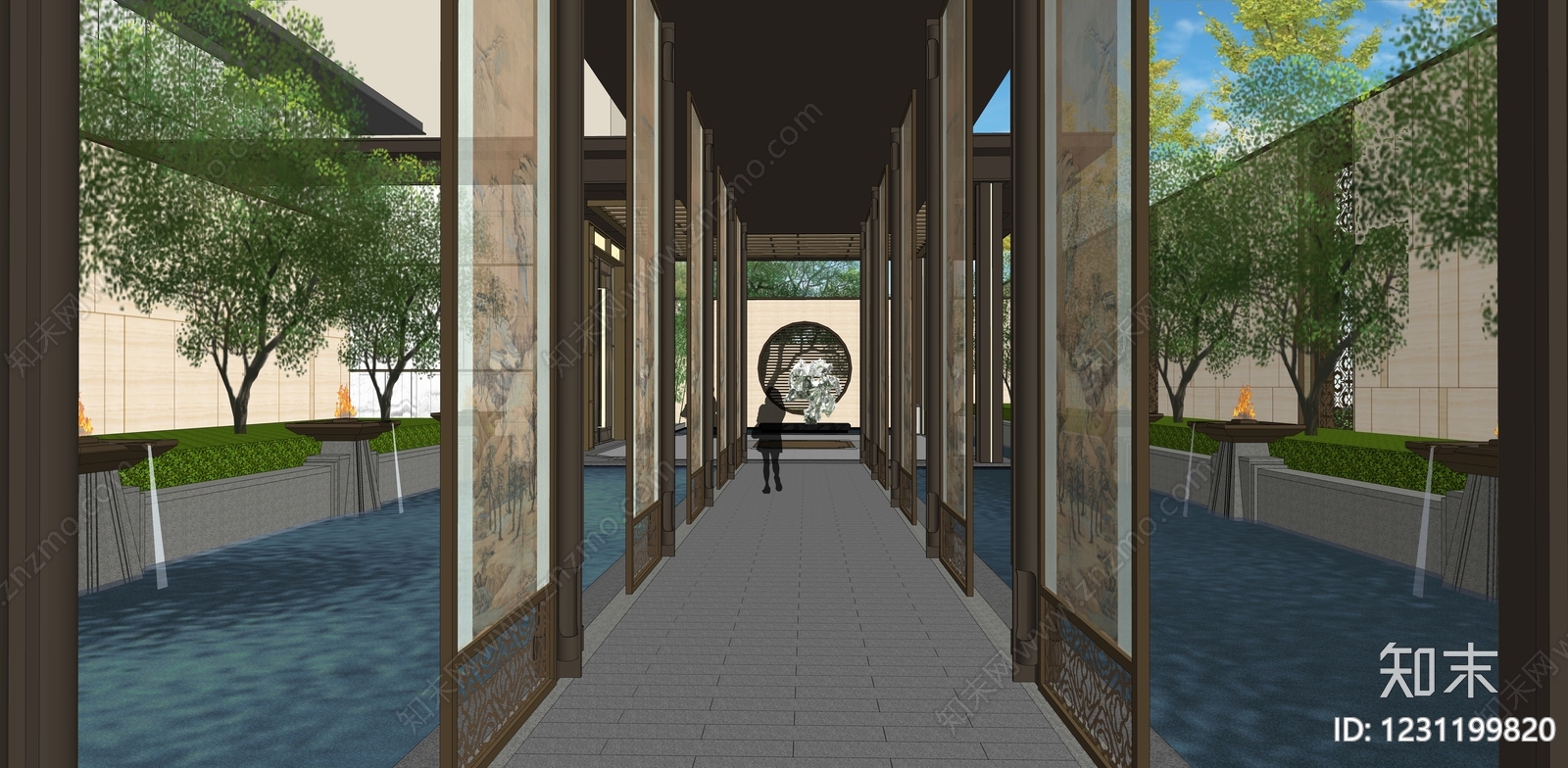 新中式景观小区景观SU模型下载【ID:1231199820】