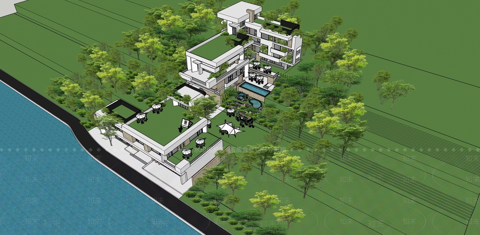 现代主义民宿建筑SU模型下载【ID:1231201915】