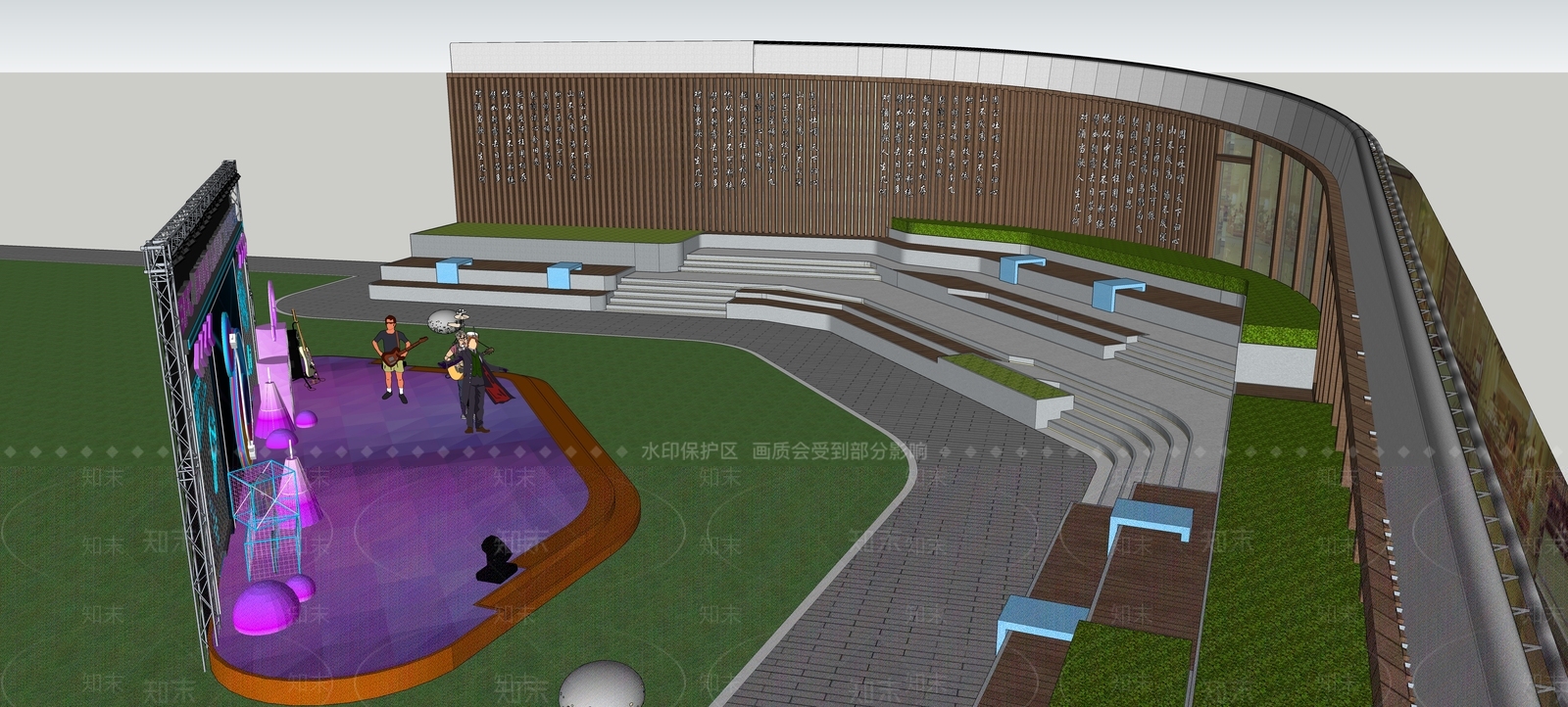 现代主义广场景观SU模型下载【ID:1231202213】