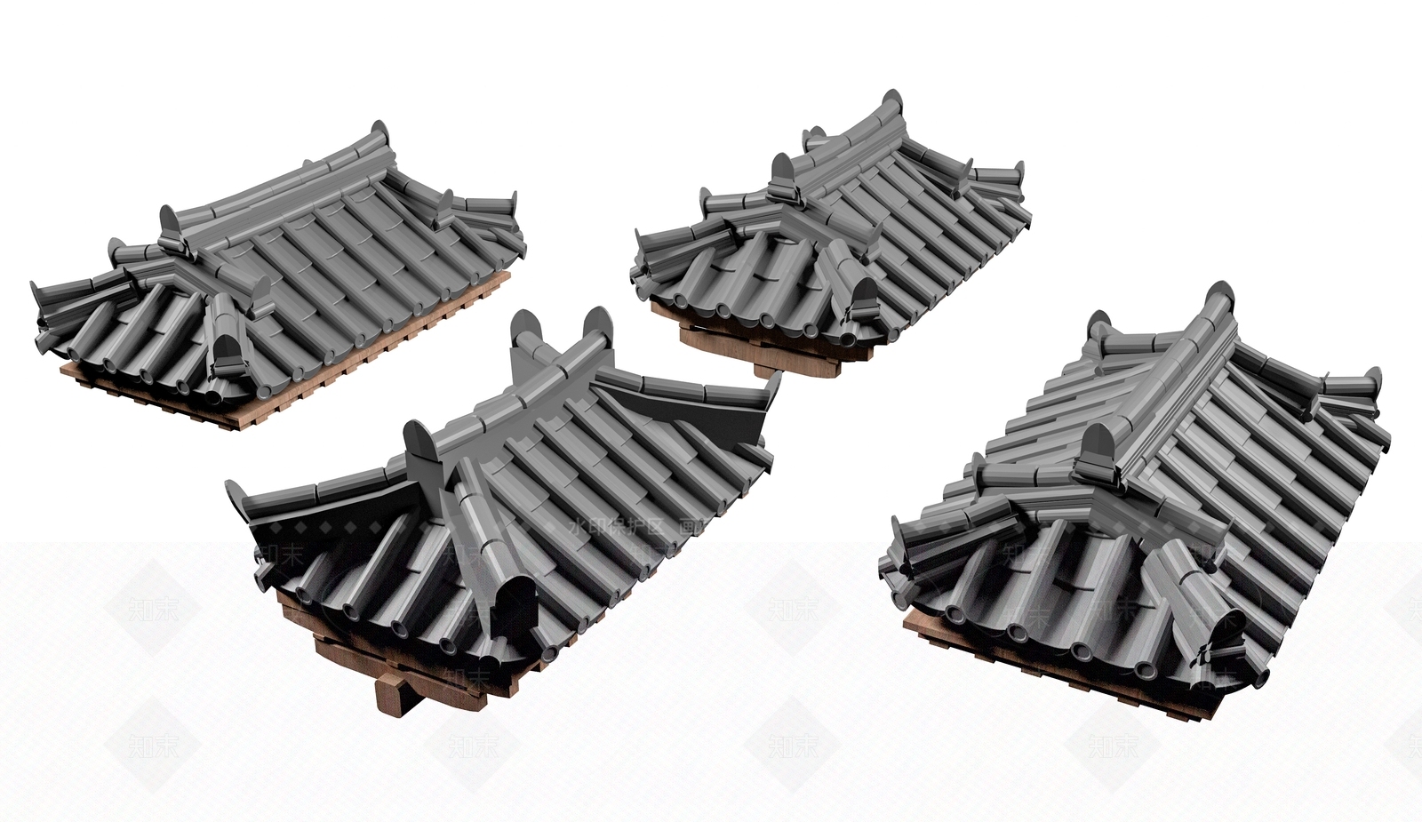 中式古建屋檐3D模型渲染效果图