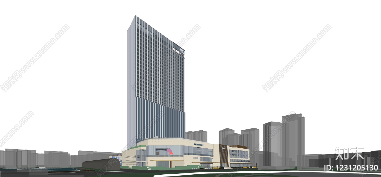 现代主义商业综合体景观SU模型下载【ID:1231205130】