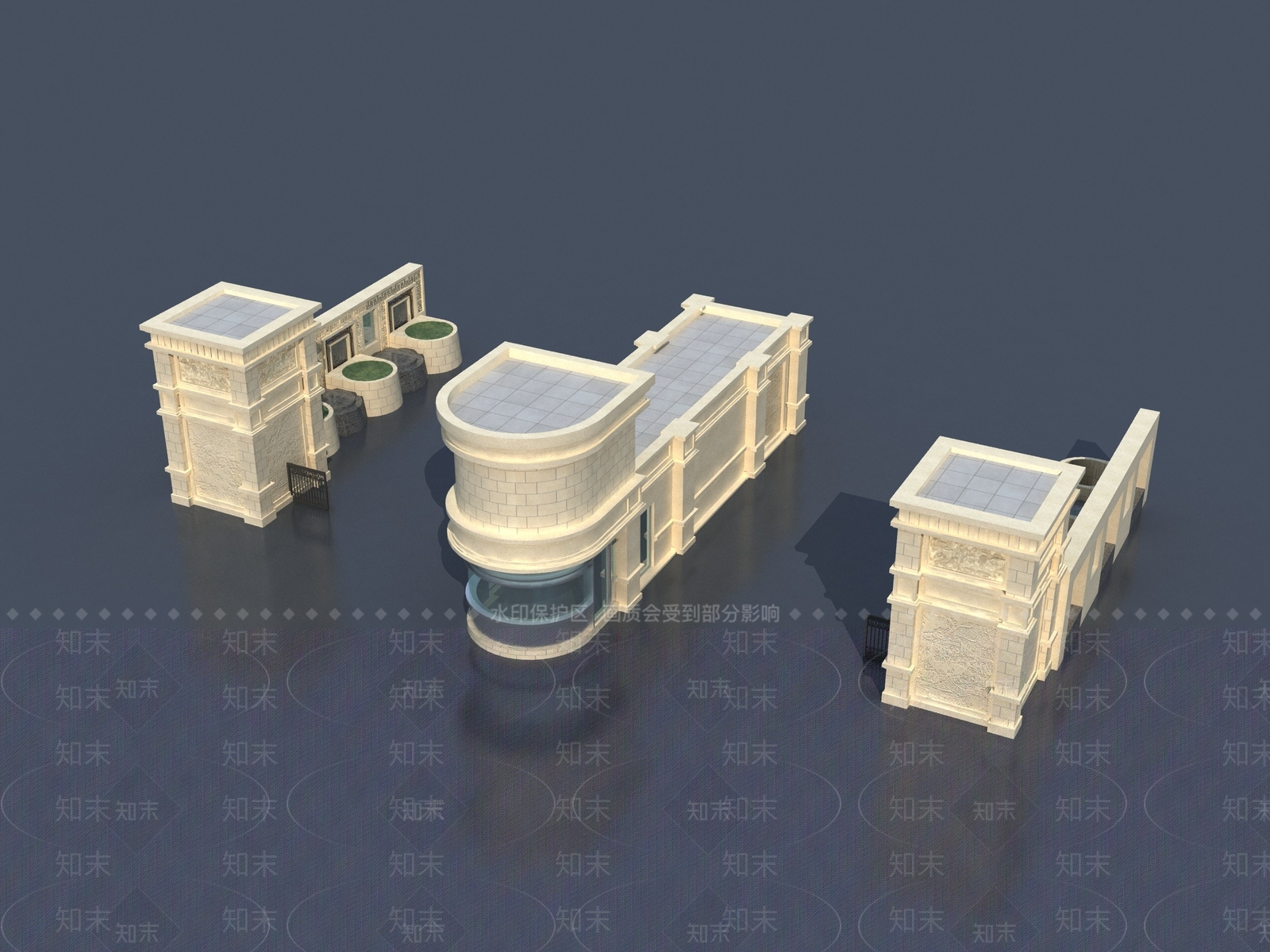 欧式大门3D模型渲染效果图