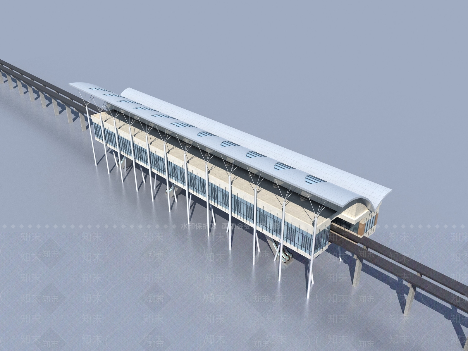 现代主义车站外观3D模型下载【ID:1231207592】