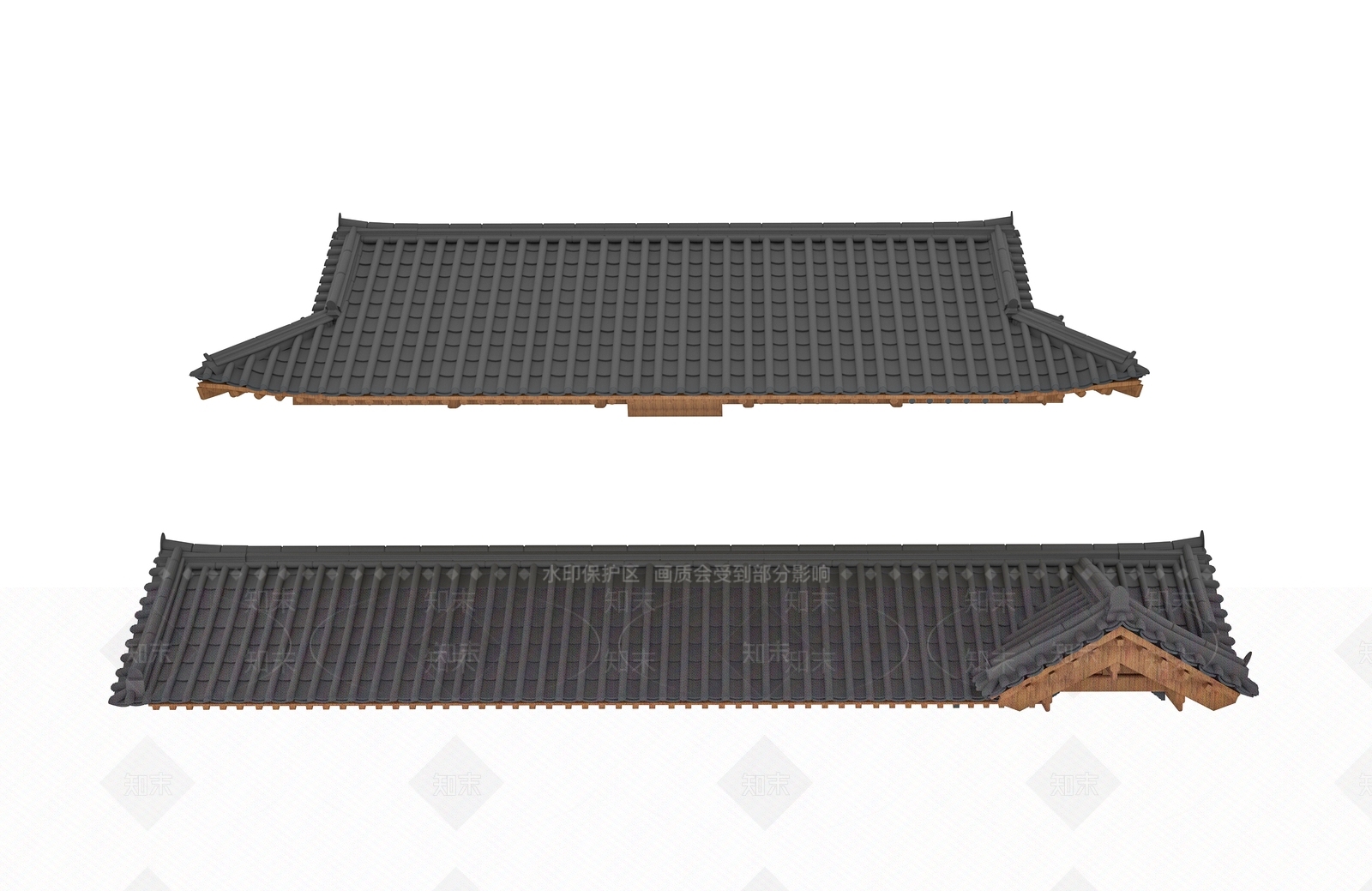 中式古建屋檐3D模型渲染效果图