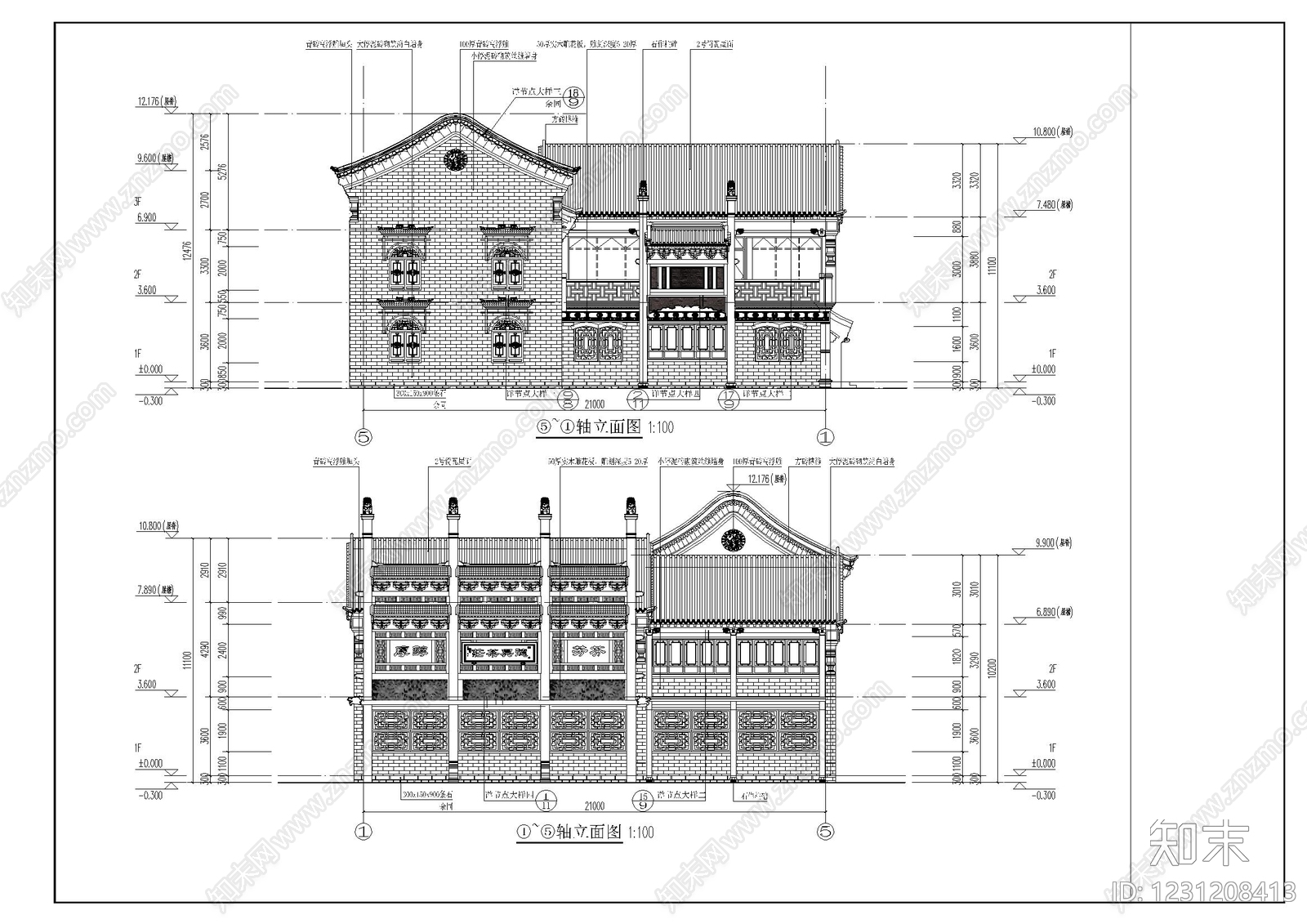 仿古建筑cad施工图下载【ID:1231208413】