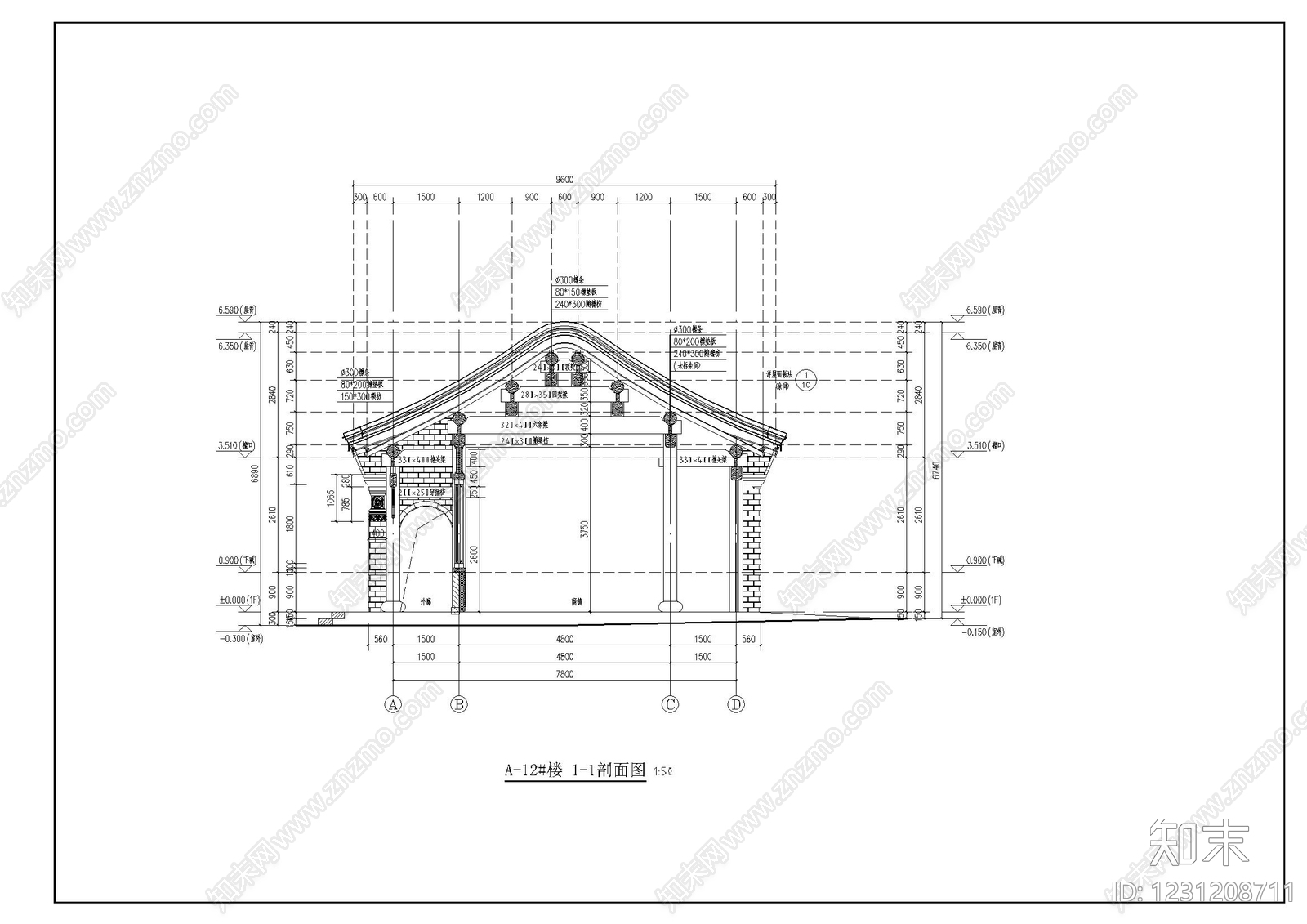 仿古建筑cad施工图下载【ID:1231208711】