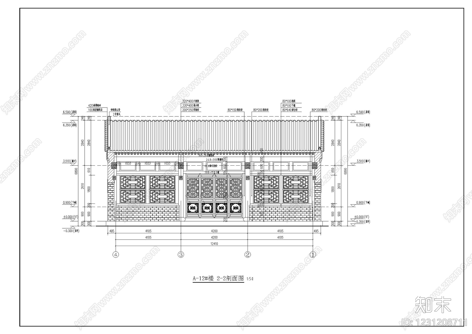 仿古建筑cad施工图下载【ID:1231208711】