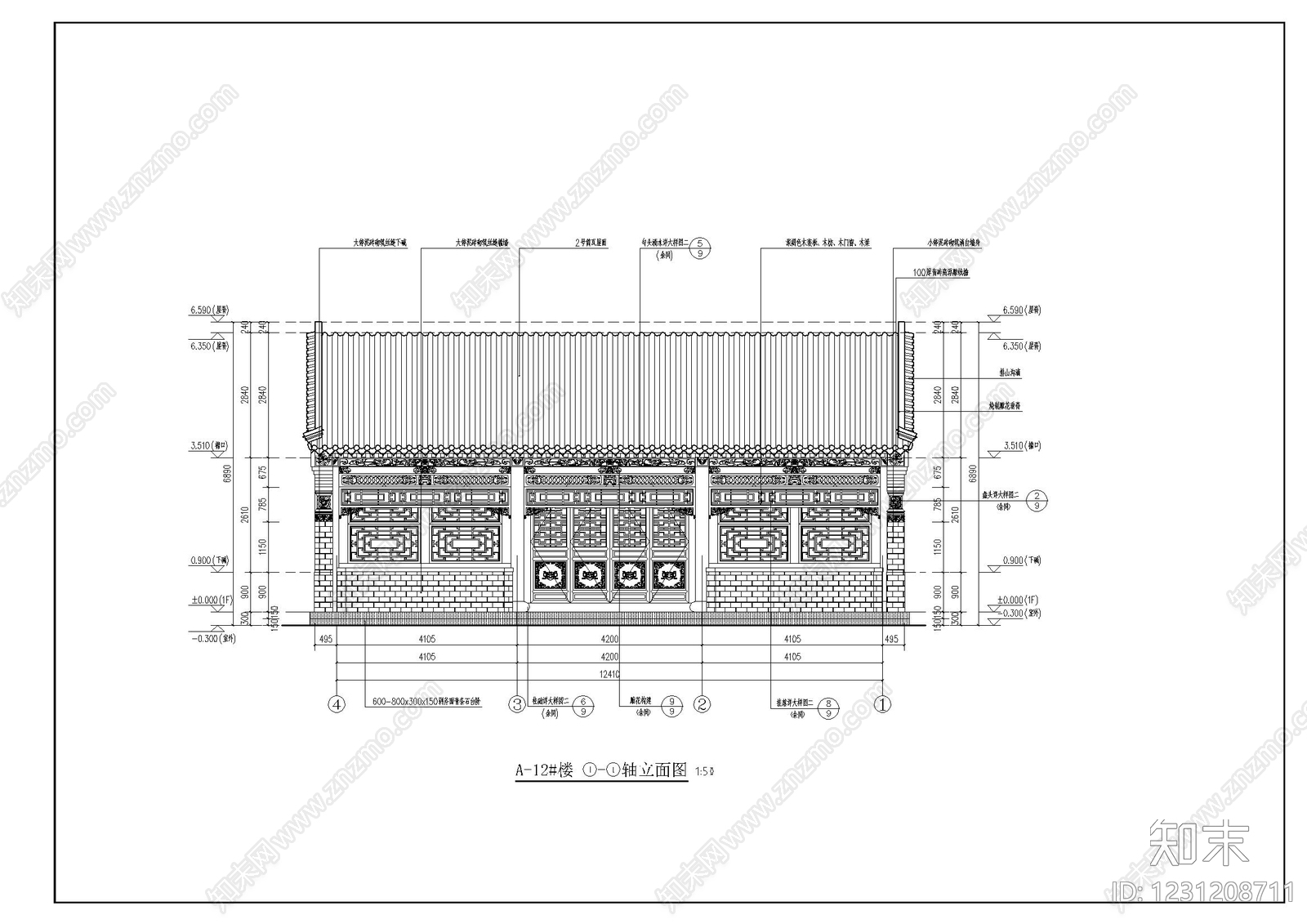 仿古建筑cad施工图下载【ID:1231208711】