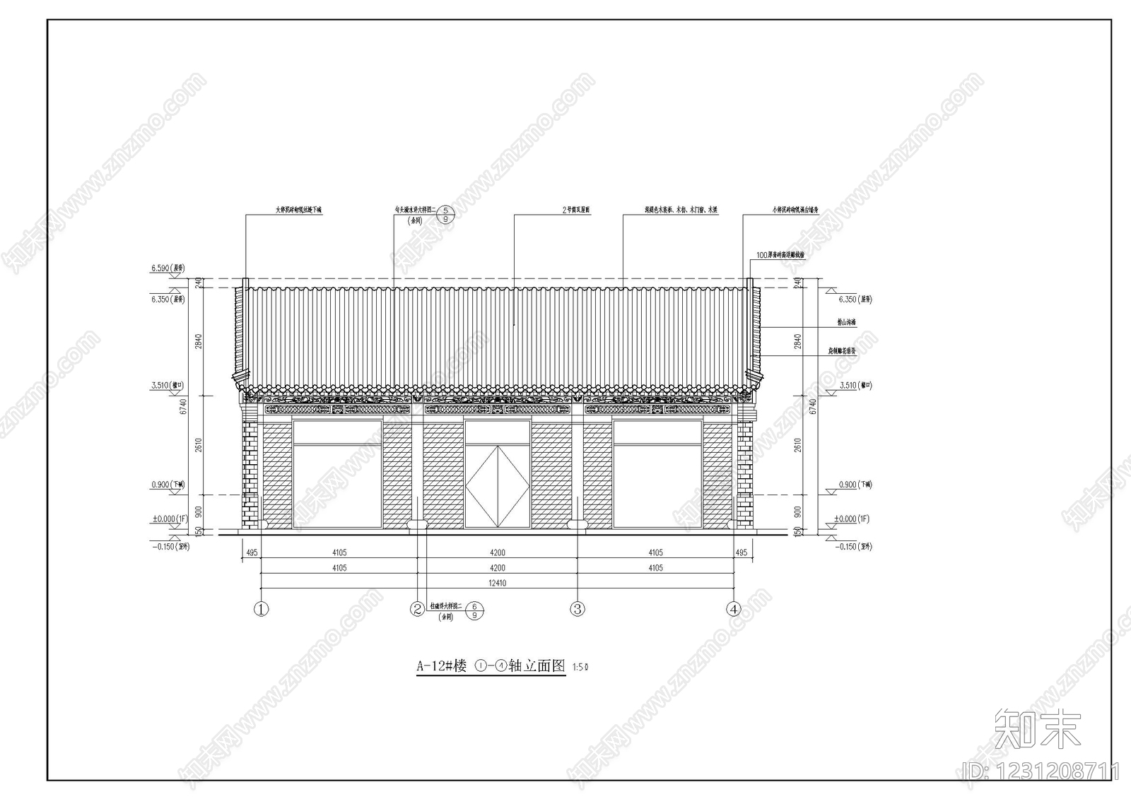 仿古建筑cad施工图下载【ID:1231208711】